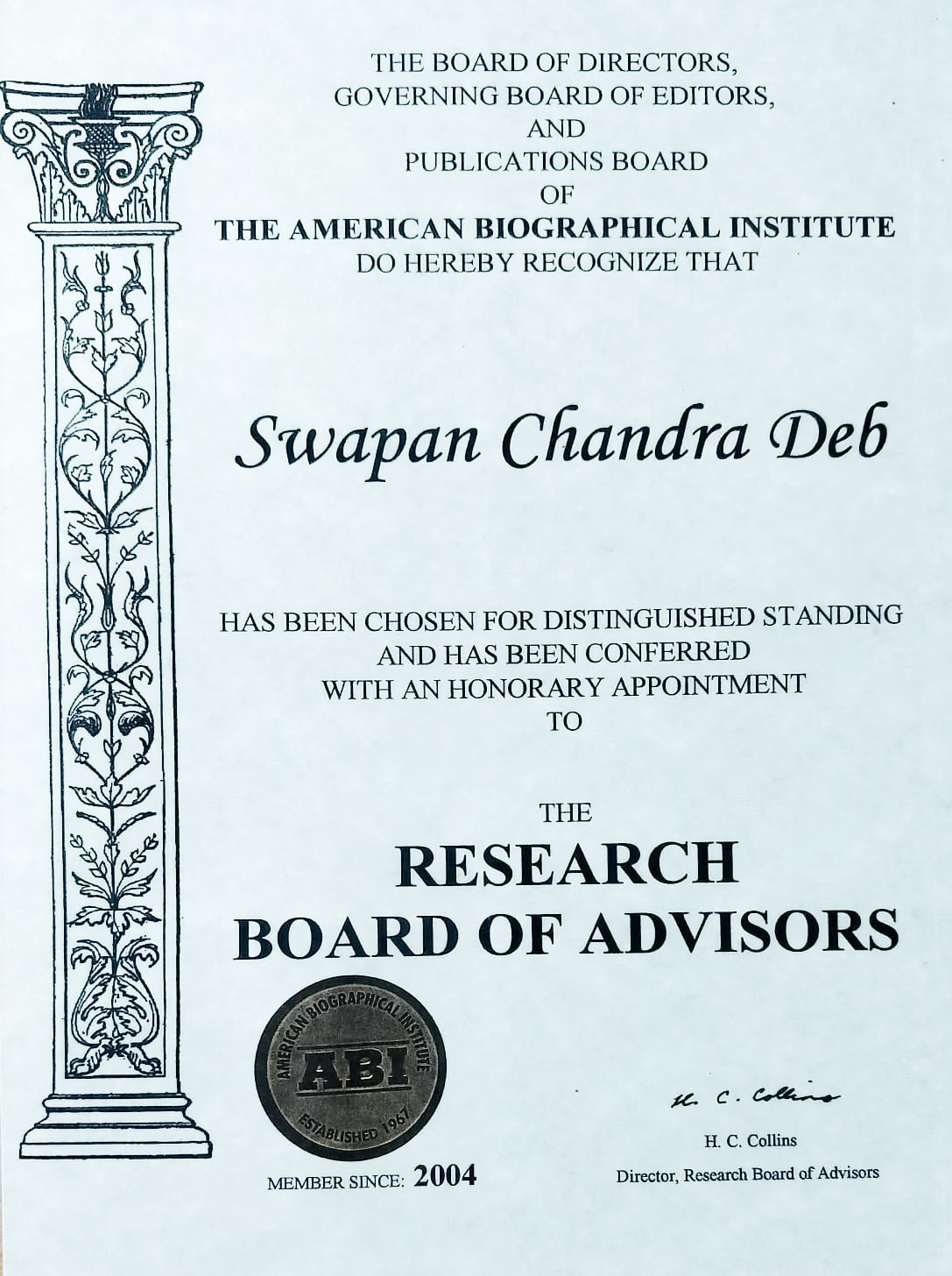 The American Biographical Institute Certificate